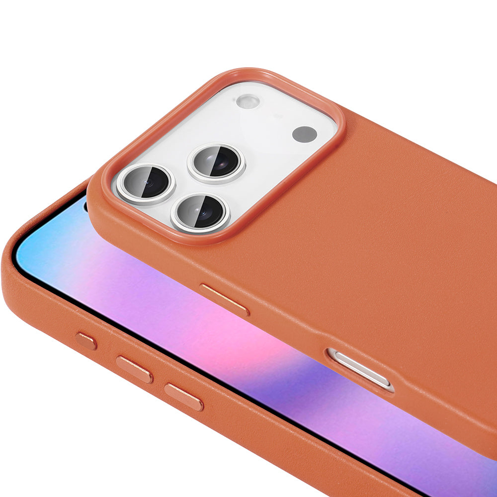 Apple iPhone 17 Pro Kılıf M-safe Şarj Özellikli PU Deri Görünümlü Zore Kupra Kapak Turuncu