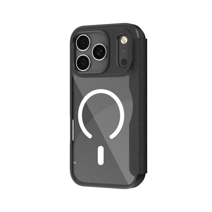 Apple iPhone 17 Pro Kılıf M-Safe Şarj Özellikli Raptic Air Folio Şeffaf Kartlıklı Kapaklı Kılıf Siyah