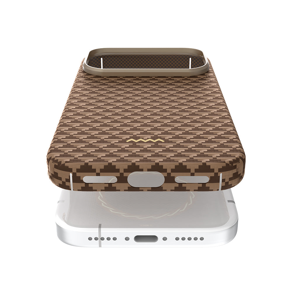 Apple iPhone 17 Pro Kılıf M-safe Şarj Özellikli Raptic Aramid Skin Origin Serisi Kapak Kahverengi