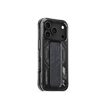 Apple iPhone 17 Pro Kılıf M-safe Şarj Özellikli Teknoloji Desenli Skinarma Helio Mag Charge Standlı Kapak Füme