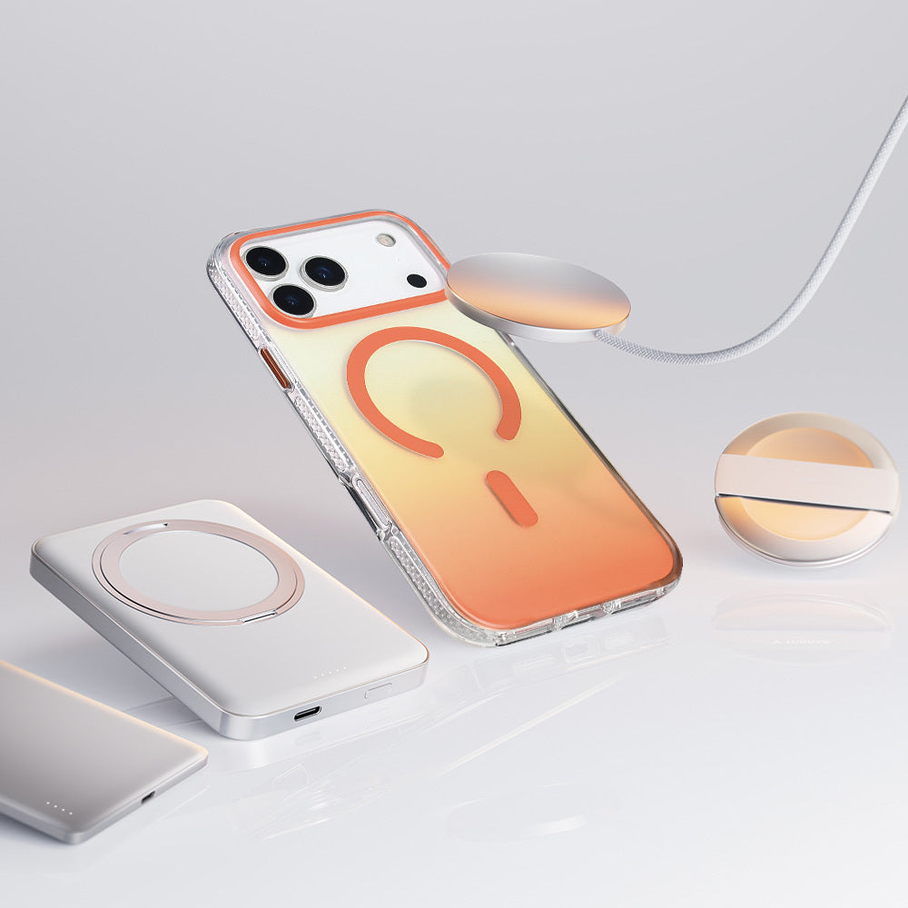 Apple iPhone 17 Pro Kılıf M-safe Şarj Özellikli Transparan Renk Geçişli Zore Toros Kapak Rose Pembe