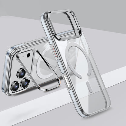 Apple iPhone 17 Pro Kılıf M-safe Şarj Özellikli Wlons Standlı Efsane Kapak Gümüş