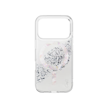 Apple iPhone 17 Pro Kılıf M-safe Şarj Parlak Kristal Desenli Coehl Crystelle Kapak Gümüş