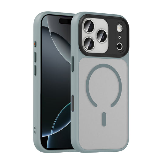 Apple iPhone 17 Pro Kılıf Mat Arka Yüzey Wireless Şarj Özellikli Zore Flet M-safe Kapak Gri