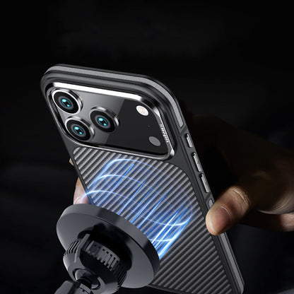 Apple iPhone 17 Pro Kılıf Mat Transparan Karbon Fiber Görünümlü Wlons Marin Kapak Turuncu