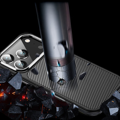 Apple iPhone 17 Pro Kılıf Mat Transparan Karbon Fiber Görünümlü Wlons Marin Kapak Turuncu