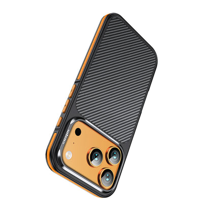 Apple iPhone 17 Pro Kılıf Mat Transparan Karbon Fiber Görünümlü Wlons Marin Kapak Siyah