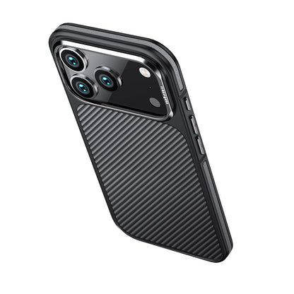 Apple iPhone 17 Pro Kılıf Mat Transparan Karbon Fiber Görünümlü Wlons Marin Kapak Siyah