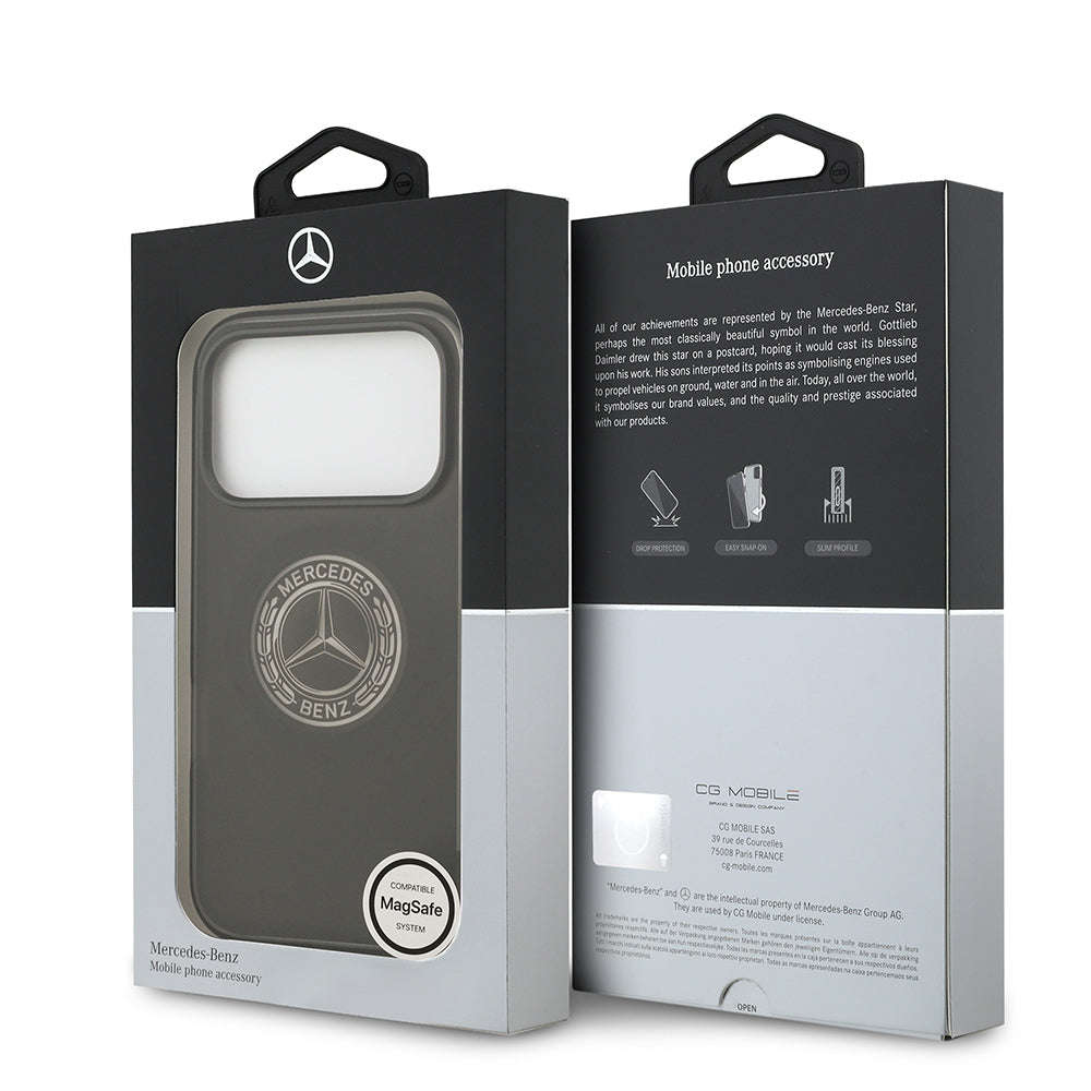 Apple iPhone 17 Pro Kılıf Mercedes Benz Orjinal Lisanslı M-safe Şarj Özellikli Buzlu PC Nostaljik Yıldız Dizayn Kapak Beyaz