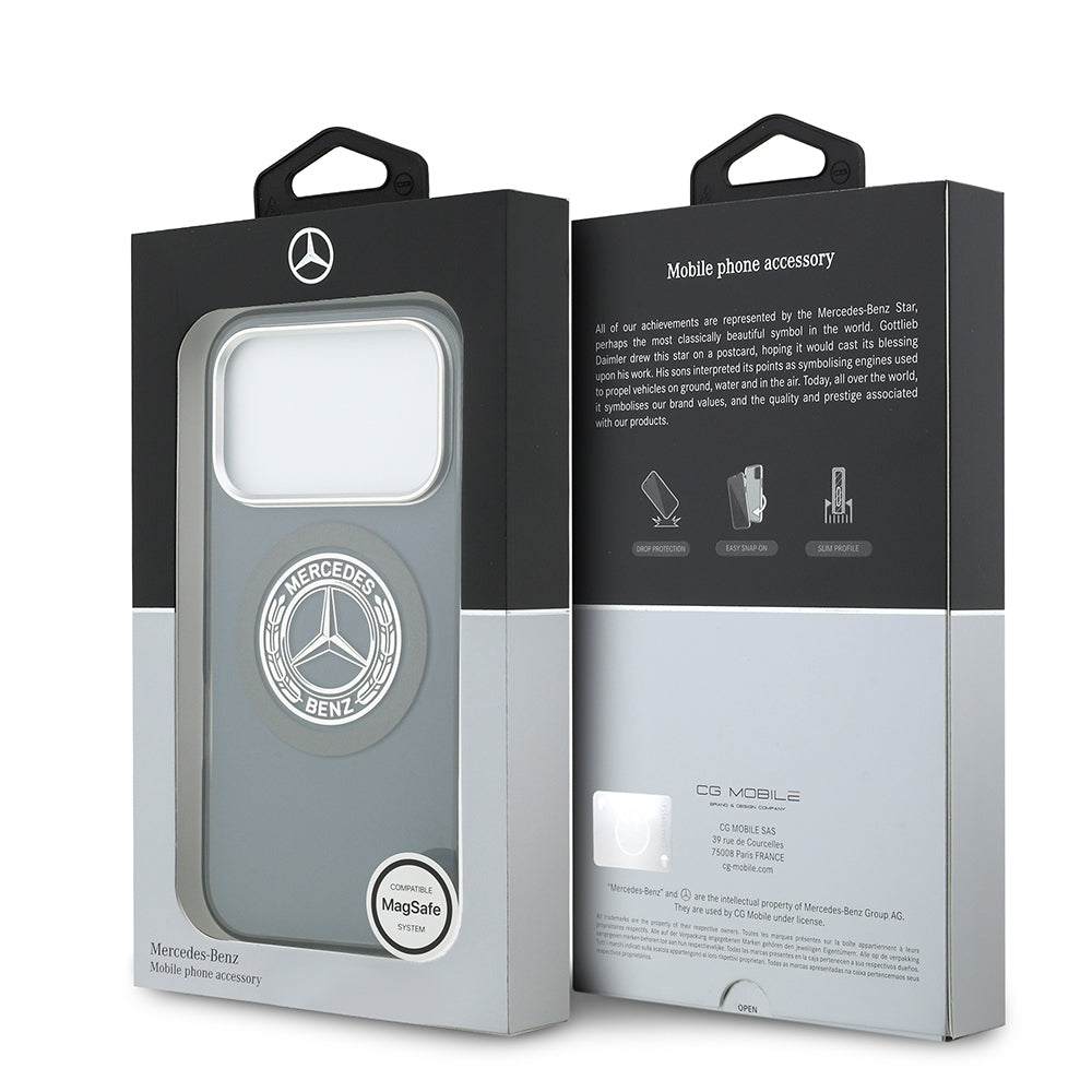 Apple iPhone 17 Pro Kılıf Mercedes Benz Orjinal Lisanslı M-safe Şarj Özellikli Çift Katmanlı PC Nostaljik Yıldız Dizayn Kapak Siyah