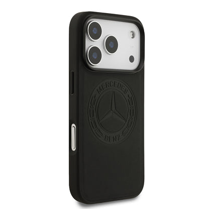 Apple iPhone 17 Pro Kılıf Mercedes Benz Orjinal Lisanslı M-safe Şarj Özellikli Hakiki Deri Nostaljik Yıldız Dizayn Kapak Siyah