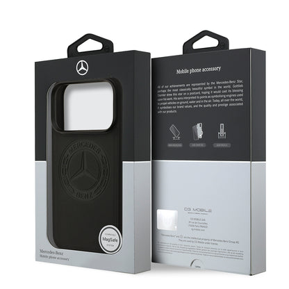Apple iPhone 17 Pro Kılıf Mercedes Benz Orjinal Lisanslı M-safe Şarj Özellikli Hakiki Deri Nostaljik Yıldız Dizayn Kapak Siyah