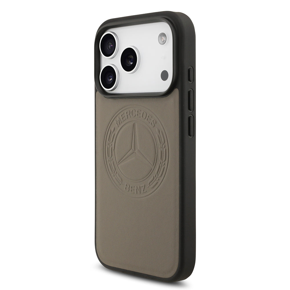 Apple iPhone 17 Pro Kılıf Mercedes Benz Orjinal Lisanslı M-safe Şarj Özellikli Hakiki Deri Nostaljik Yıldız Dizayn Kapak Siyah