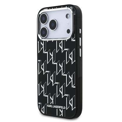 Apple iPhone 17 Pro Kılıf Orjinal Lisanslı M-safe Şarj Özellikli Karl Lagerfeld IML Baskılı Monogram Dizayn Kapak Siyah