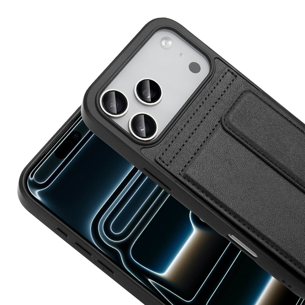 Apple iPhone 17 Pro Kılıf PU Deri Kartlıklı Zore Sevilla Kapak Siyah