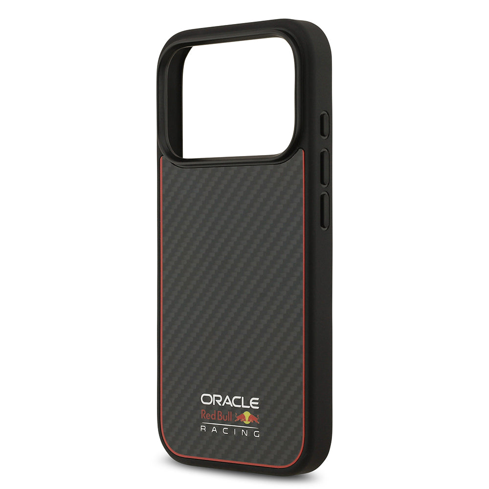 Apple iPhone 17 Pro Kılıf Redbull Orjinal Lisanslı M-safe Şarj Özellikli Karbon Fiber Parlayan Logolu Kevlar Kapak Siyah
