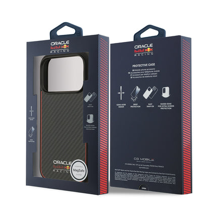 Apple iPhone 17 Pro Kılıf Redbull Orjinal Lisanslı M-safe Şarj Özellikli Karbon Fiber Parlayan Logolu Kevlar Kapak Siyah