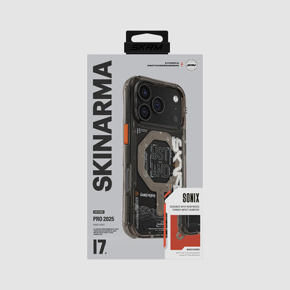 Apple iPhone 17 Pro Kılıf Skinarma M-safe Şarj Özellikli Yazı Desenli Airbag Tasarımlı Sonix Kapak Şeffaf