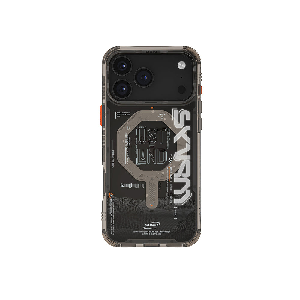 Apple iPhone 17 Pro Kılıf Skinarma M-safe Şarj Özellikli Yazı Desenli Airbag Tasarımlı Sonix Kapak Şeffaf