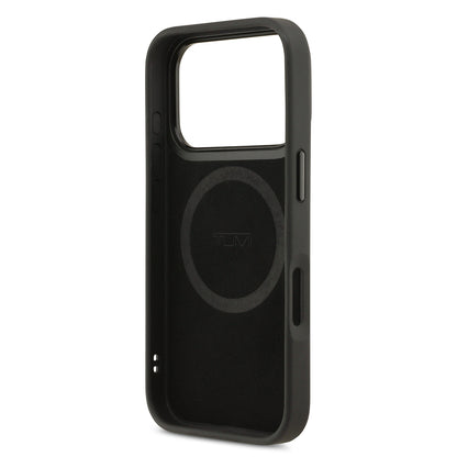 Apple iPhone 17 Pro Kılıf TUMI M-safe Şarj Özellikli Deri Noktalı Dizayn Kapak Siyah