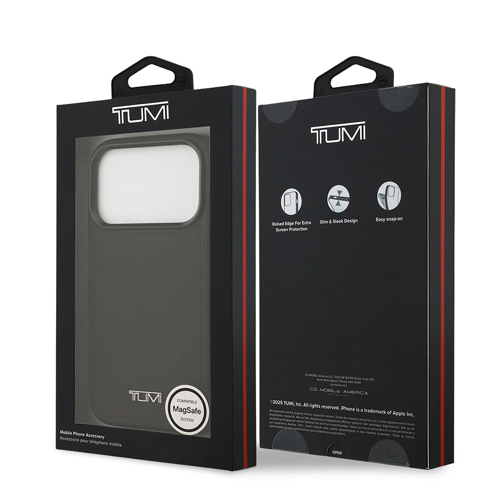 Apple iPhone 17 Pro Kılıf TUMI M-safe Şarj Özellikli Deri Noktalı Dizayn Kapak Siyah