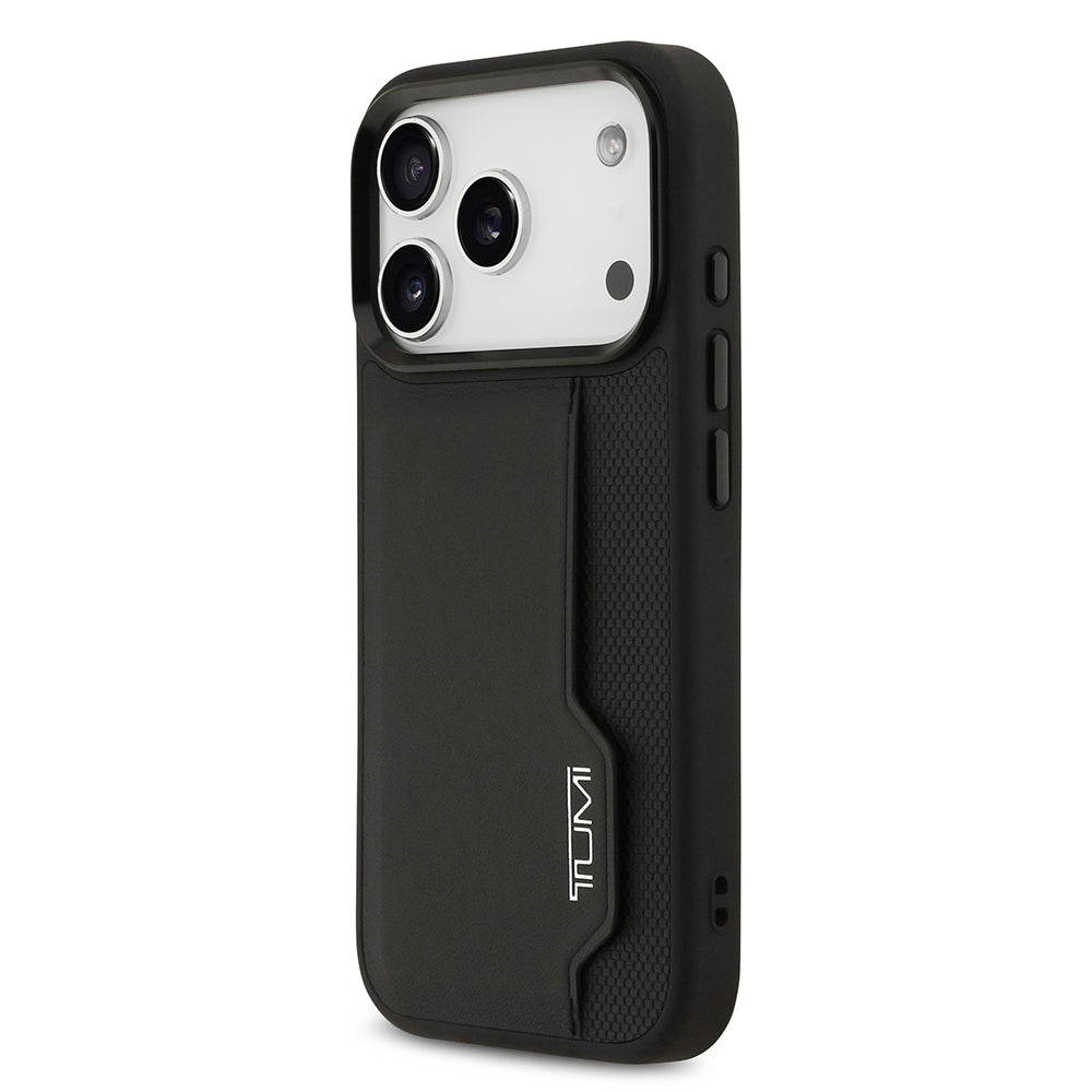 Apple iPhone 17 Pro Kılıf TUMI Orjinal Lisanslı Deri Dikey Kartlıklı Kapak Siyah
