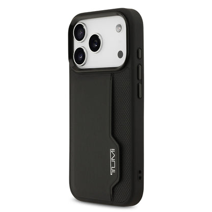 Apple iPhone 17 Pro Kılıf TUMI Orjinal Lisanslı Deri Dikey Kartlıklı Kapak Siyah