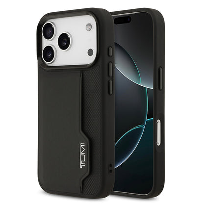 Apple iPhone 17 Pro Kılıf TUMI Orjinal Lisanslı Deri Dikey Kartlıklı Kapak Siyah