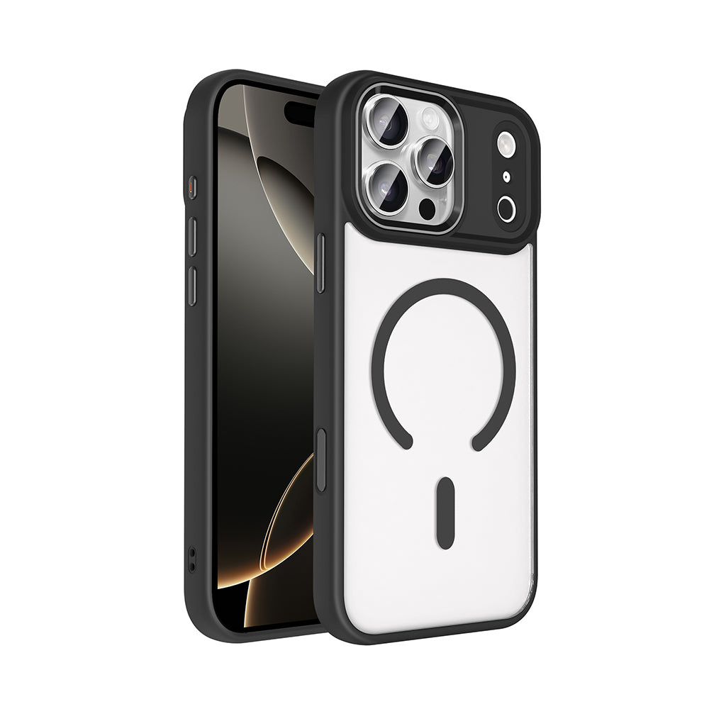 Apple iPhone 17 Pro Kılıf Wireless Şarj Özellikli Zore Krom M-safe Silikon Kapak Siyah