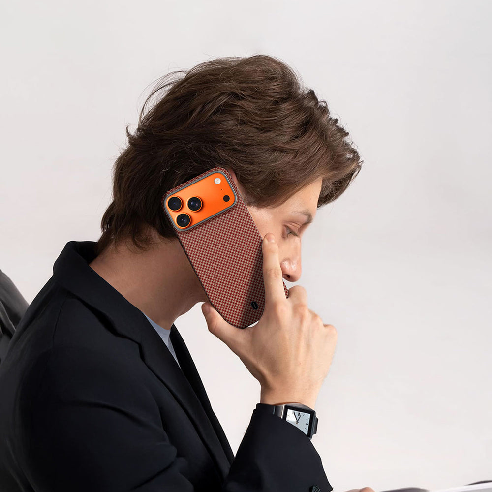 Apple iPhone 17 Pro Kılıf Wiwu DCC-208 Magsafe Şarj Özellikli Aramid Fiber Tasarım Kevlar Kapak Mavi