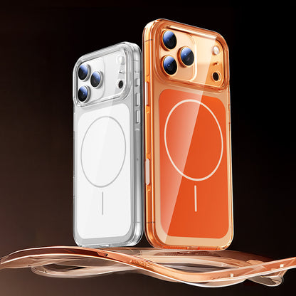 Apple iPhone 17 Pro Kılıf Zore M-safe Şarj Özellikli Şeffaf Kamera Kontrol Butonlu Lugano Kapak Turuncu