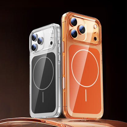 Apple iPhone 17 Pro Kılıf Zore M-safe Şarj Özellikli Şeffaf Kamera Kontrol Butonlu Lugano Kapak Turuncu