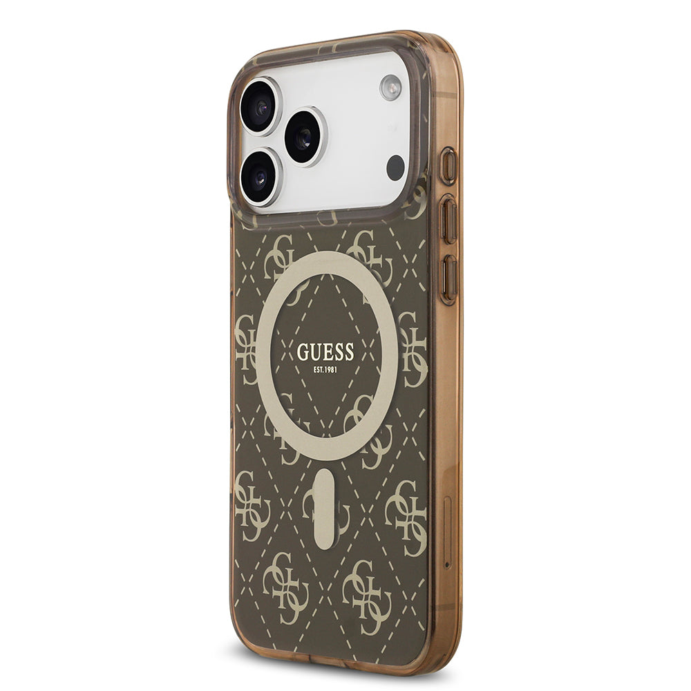 Apple iPhone 17 Pro Max Kılıf Guess Orjinal Lisanslı M-safe Şarj Özellikli IML Baskılı Klasik Logolu 4G Desenli Kapak Pembe