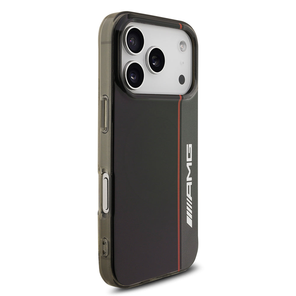 Apple iPhone 17 Pro Max Kılıf AMG Orjinal Lisanslı M-safe Şarj Özellikli IML Baskı Logolu Çift Katmanlı Bow Lines Kapak Siyah