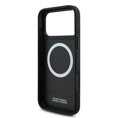 Apple iPhone 17 Pro Max Kılıf BMW Orjinal Lisanslı M-safe Şarj Özellikli Deri Arka Yüzey Metal Logolu Delikli Şerit Tasarımlı Kapak Gri