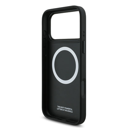 Apple iPhone 17 Pro Max Kılıf BMW Orjinal Lisanslı M-safe Şarj Özellikli Deri Arka Yüzey Metal Logolu Delikli Şerit Tasarımlı Kapak Gri