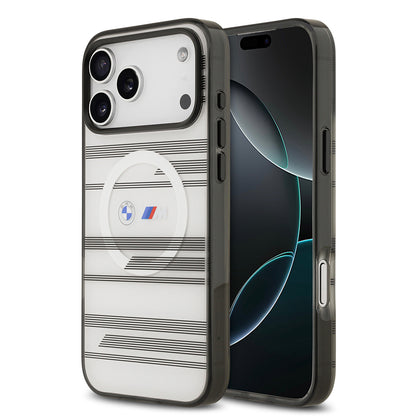 Apple iPhone 17 Pro Max Kılıf BMW Orjinal Lisanslı M-safe Şarj Özellikli Metal Kamera Butonlu Yatay Şeritli M Dizayn Kapak Mavi