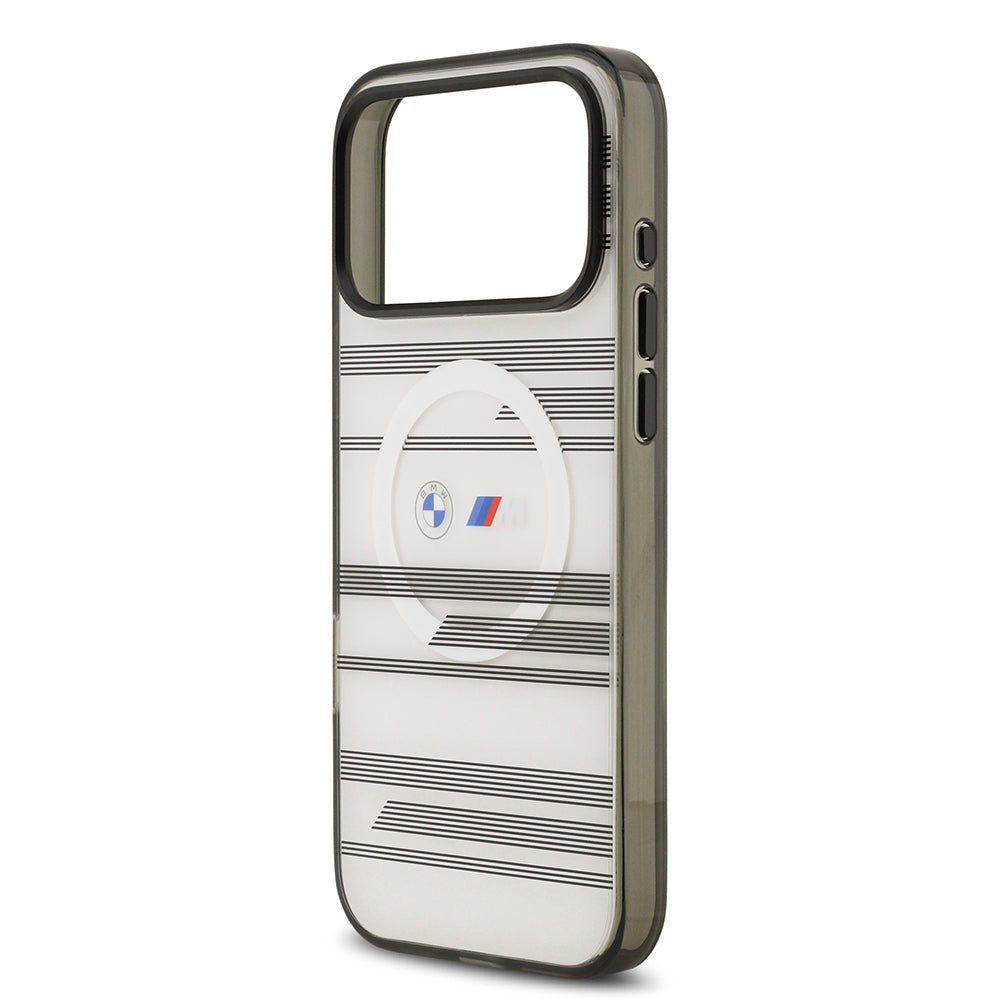 Apple iPhone 17 Pro Max Kılıf BMW Orjinal Lisanslı M-safe Şarj Özellikli Metal Kamera Butonlu Yatay Şeritli M Dizayn Kapak Mavi