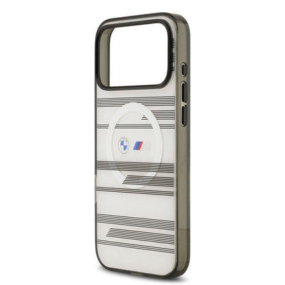 Apple iPhone 17 Pro Max Kılıf BMW Orjinal Lisanslı M-safe Şarj Özellikli Metal Kamera Butonlu Yatay Şeritli M Dizayn Kapak Mavi