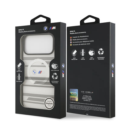 Apple iPhone 17 Pro Max Kılıf BMW Orjinal Lisanslı M-safe Şarj Özellikli Metal Kamera Butonlu Yatay Şeritli M Dizayn Kapak Mavi