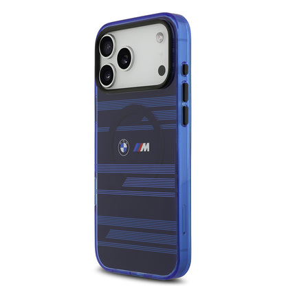 Apple iPhone 17 Pro Max Kılıf BMW Orjinal Lisanslı M-safe Şarj Özellikli Metal Kamera Butonlu Yatay Şeritli M Dizayn Kapak Gümüş