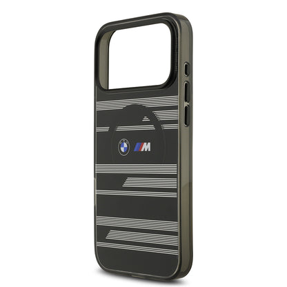 Apple iPhone 17 Pro Max Kılıf BMW Orjinal Lisanslı M-safe Şarj Özellikli Metal Kamera Butonlu Yatay Şeritli M Dizayn Kapak Siyah