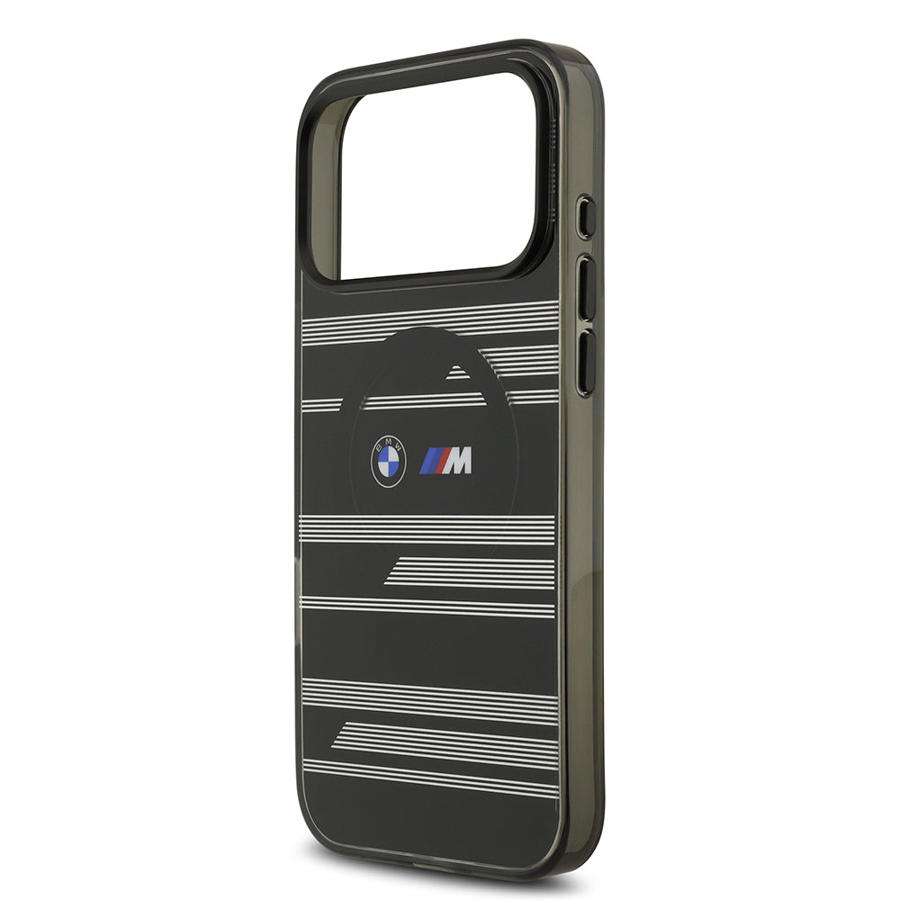 Apple iPhone 17 Pro Max Kılıf BMW Orjinal Lisanslı M-safe Şarj Özellikli Metal Kamera Butonlu Yatay Şeritli M Dizayn Kapak Gümüş