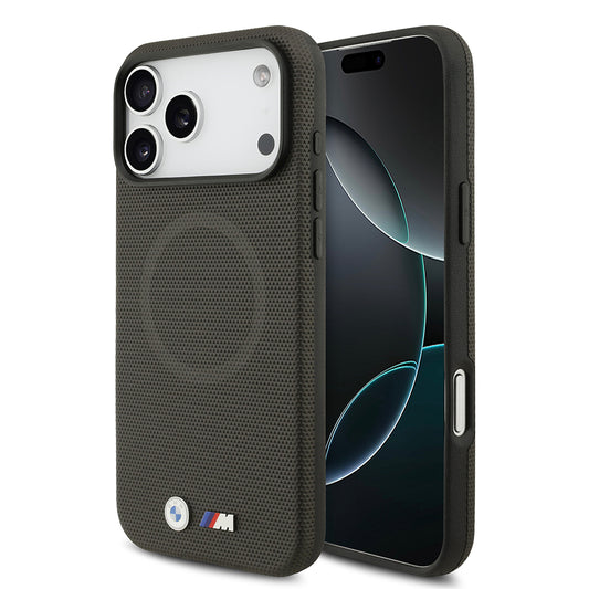 Apple iPhone 17 Pro Max Kılıf BMW Orjinal Lisanslı M-safe Şarj Özellikli Metal Logolu Delikli M Dizayn Deri Kapak Siyah