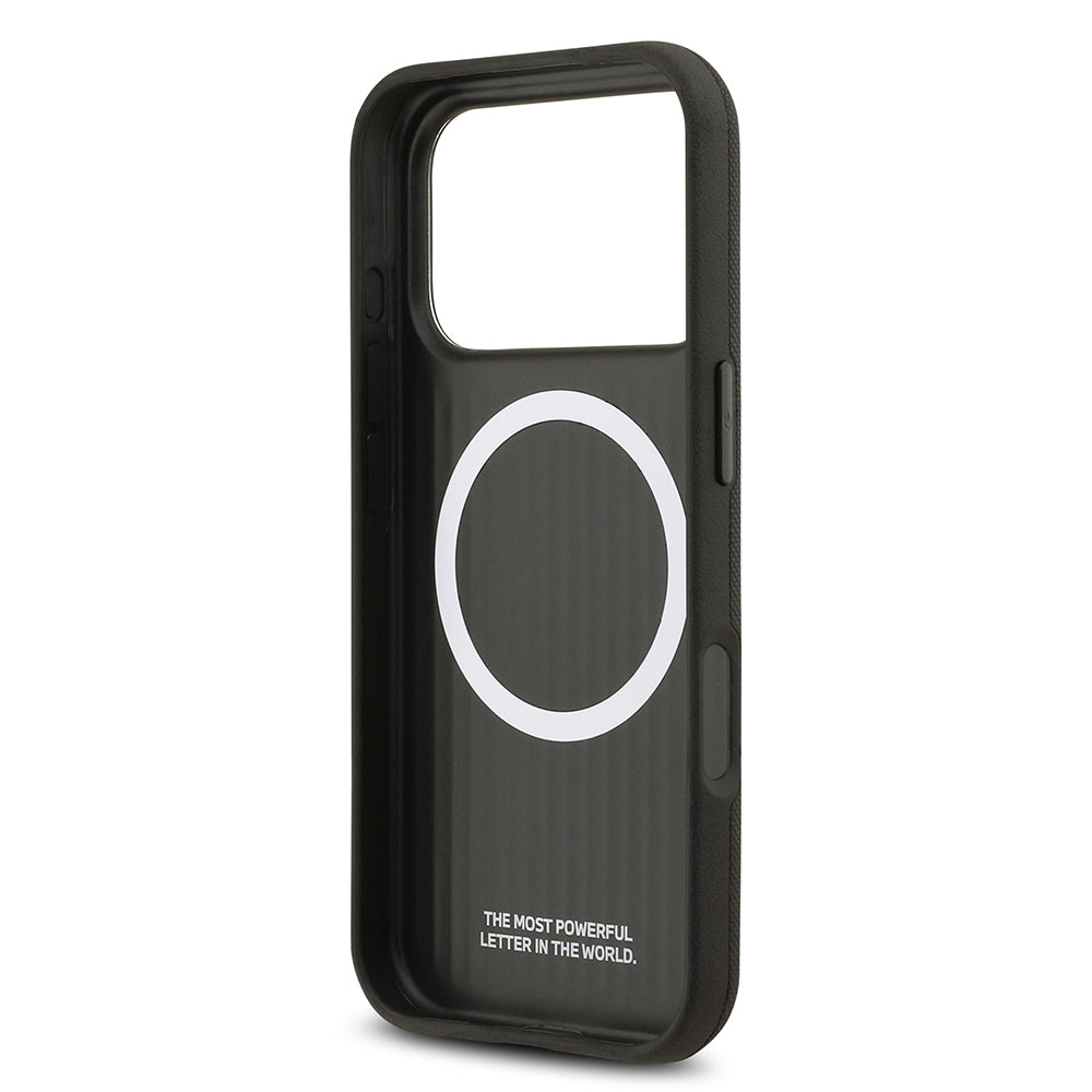 Apple iPhone 17 Pro Max Kılıf BMW Orjinal Lisanslı M-safe Şarj Özellikli Metal Logolu Delikli M Dizayn Deri Kapak Gri