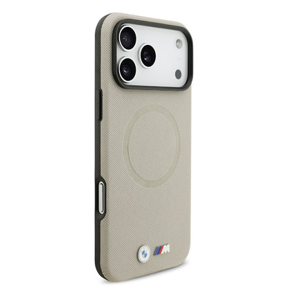 Apple iPhone 17 Pro Max Kılıf BMW Orjinal Lisanslı M-safe Şarj Özellikli Metal Logolu Delikli M Dizayn Deri Kapak Gri