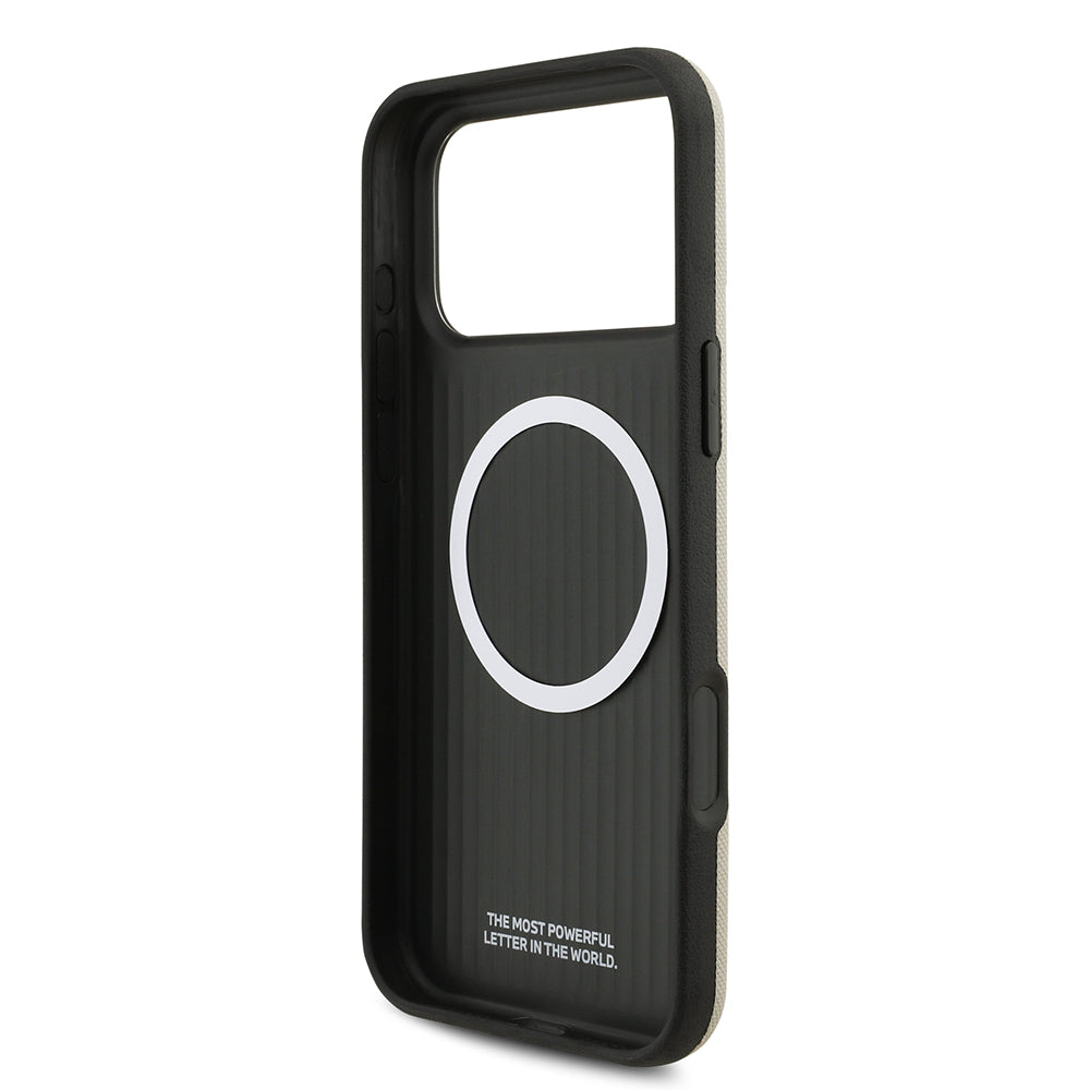 Apple iPhone 17 Pro Max Kılıf BMW Orjinal Lisanslı M-safe Şarj Özellikli Metal Logolu Delikli M Dizayn Deri Kapak Füme