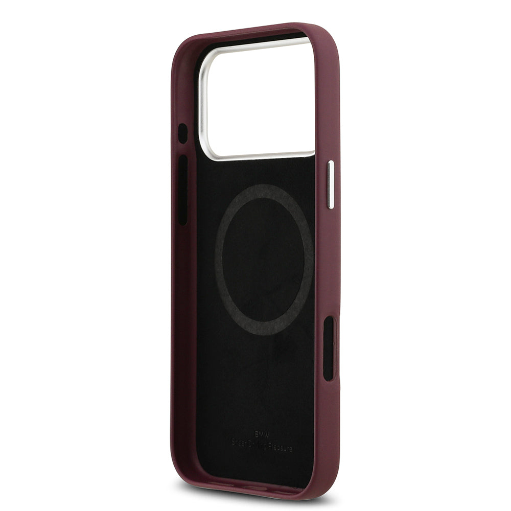 Apple iPhone 17 Pro Max Kılıf BMW Orjinal Lisanslı M-safe Şarj Özellikli Metal Logolu Tam Kaplama Deri Kapak Gri