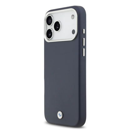 Apple iPhone 17 Pro Max Kılıf BMW Orjinal Lisanslı M-safe Şarj Özellikli Metal Logolu Tam Kaplama Deri Kapak Lacivert