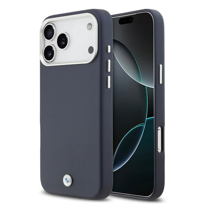 Apple iPhone 17 Pro Max Kılıf BMW Orjinal Lisanslı M-safe Şarj Özellikli Metal Logolu Tam Kaplama Deri Kapak Lacivert